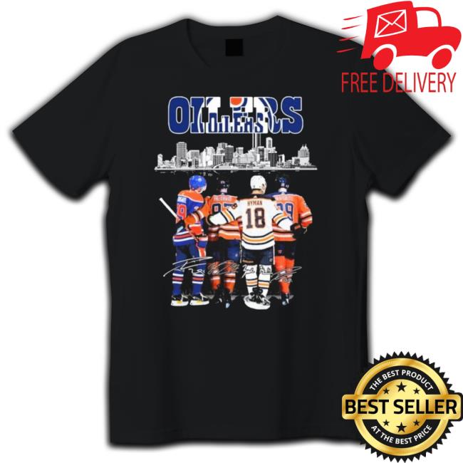 Oilers Skyline Leon Draisaitl Connor Mcdavid Zach Hyman Signatures Crewneck Sweatshirt