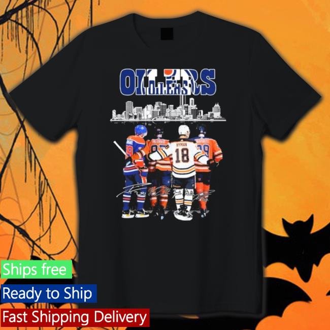 Oilers Skyline Leon Draisaitl Connor Mcdavid Zach Hyman Signatures Sweater