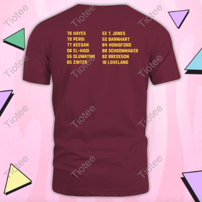 76 Hayes 53 T. Jones 79 Persi 52 Barnhart 77 Keegan 84 Honigford 58 El-Hadi 86 Schoonmaker 55 Oluwatimi 82 Bredeson 65 Zinter 18 Loveland Shirt Ryan Zuke 76 Hayes 53 T. Jones 79 Persi 52 Barnhart 77 Keegan 84 Honigford 58 El-Hadi 86 Schoonmaker 55 Oluwatimi 82 Bredeson 65 Zinter 18 Loveland Shirt Ryan Zuke